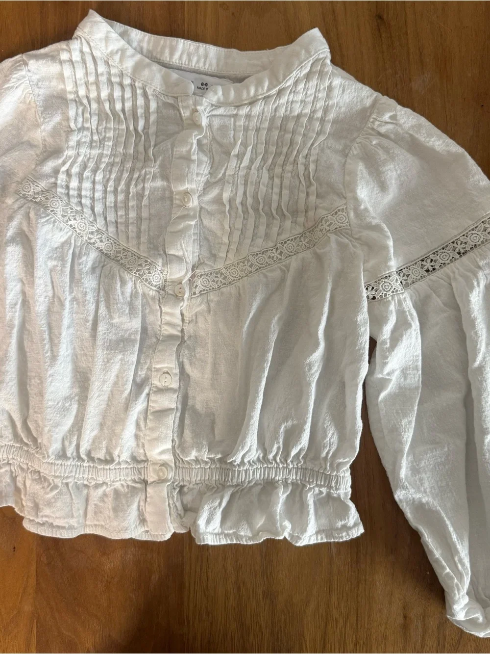 Zara Kids White Pintuck Button-Front Cotton Blouse